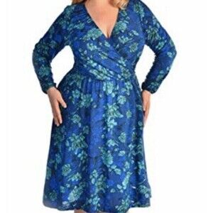Igigi Plus Size Blue Green Dress Surplice Top 22 24 Midi Length